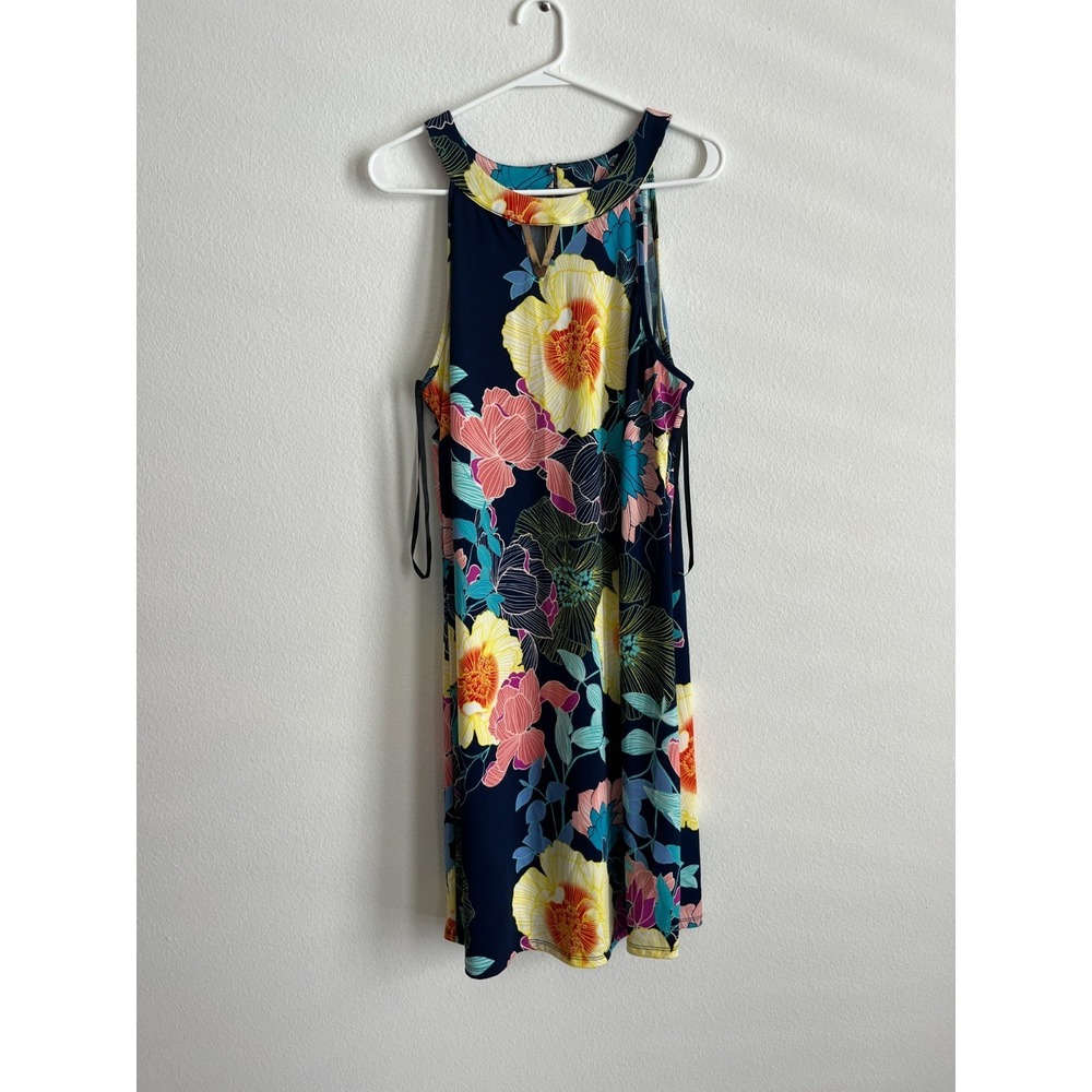 Luxology Halter Dress Womens 2X Multicolor Floral Print Perfect Fit Keyhole Back